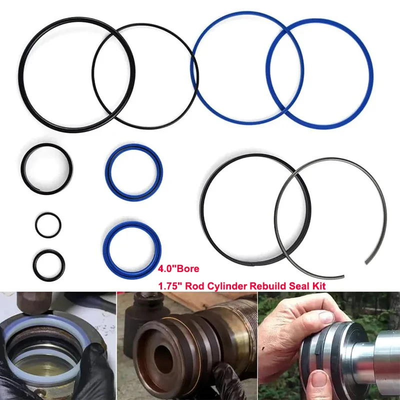 

Hydraulic Log Splitter Cylinder Rebuild Seal Kit Fit for 4.0"Bore x 1.75" Rod Cylinder Interior Accessories Parts 11 Pcs/Set