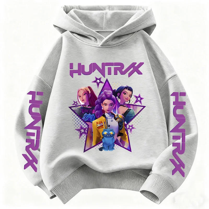 Sweat à capuche unisexe KPop Demon Hunters Huntrix, vêtements pour enfants et filles, vêtements à la mode pour garçons, printemps-automne, hauts pour enfants