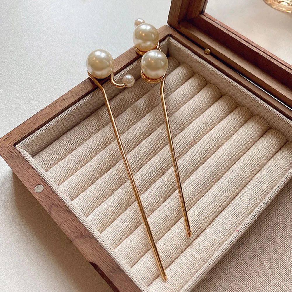 Grampos de cabelo minimalistas com pérolas grandes, ideais para coque, estilo chinês, para mulheres. Presilhas e grampos de cabelo para cabelo._voghion.com