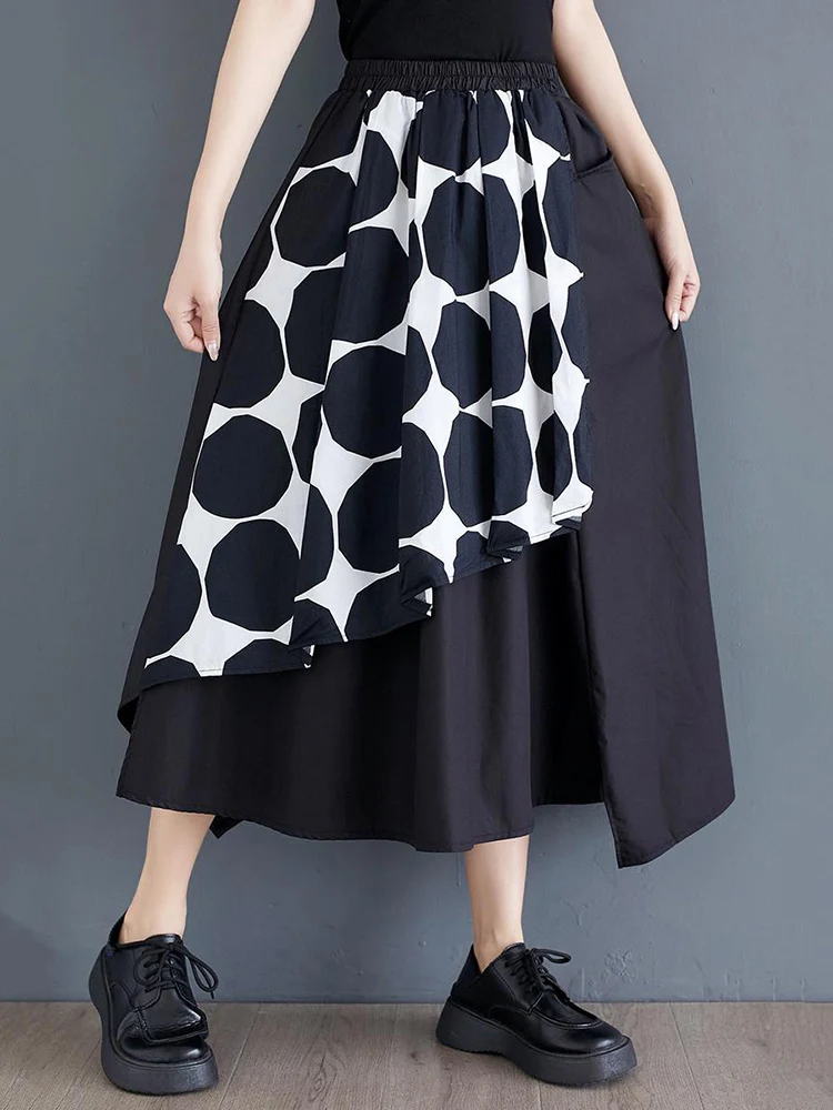 

Женская Асимметричная юбка в горошек, Повседневная Свободная винтажная юбка средней длины с высокой талией в Корейском стиле, лето 2024