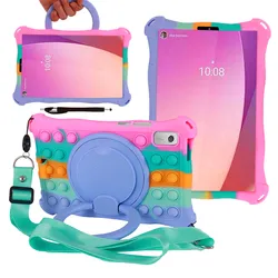 Kids-Friendly Soft Bubble Silicone Tablet Case with Stand & Shoulder Strap for Lenovo tab m9 (Colorful Rose)