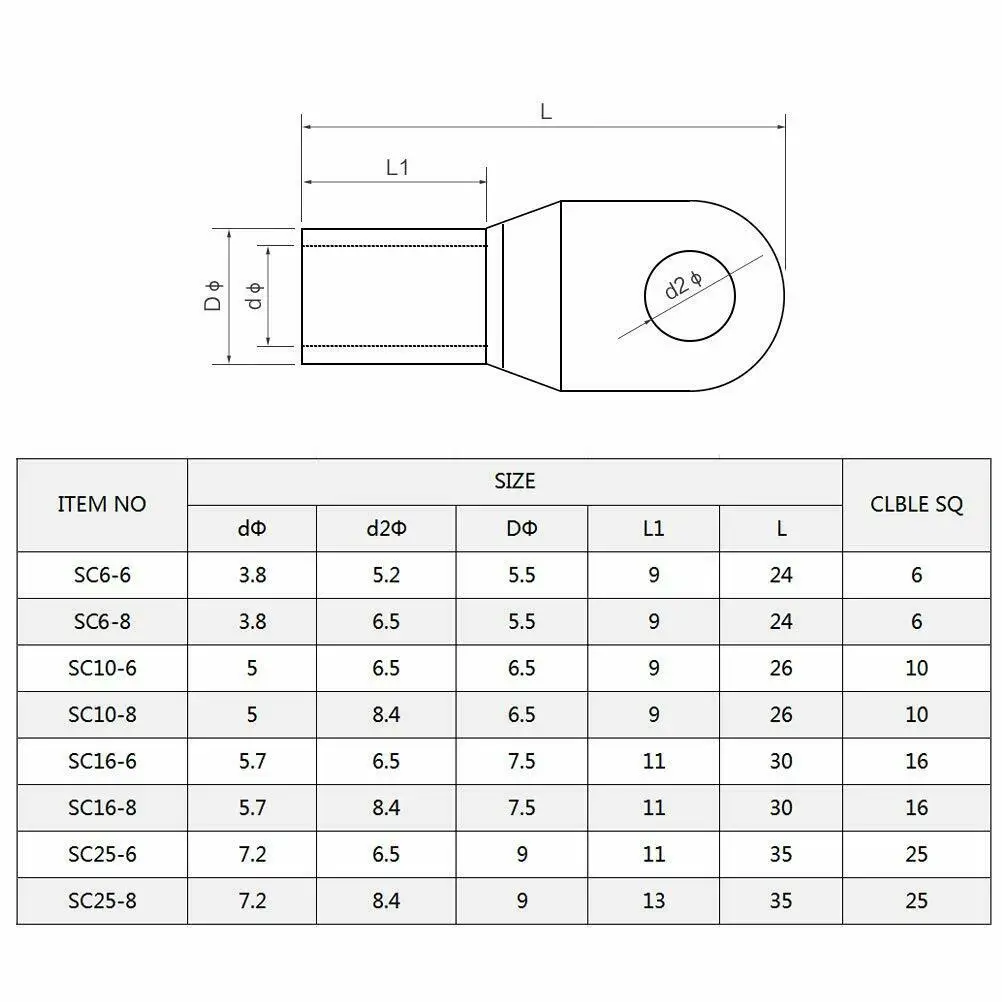 Copper Wire Lugs 4-25mm Assortment Tinned Ring Crimp Terminals Battery Wire Welding Cable Connectors 100/50/25/10PCS
