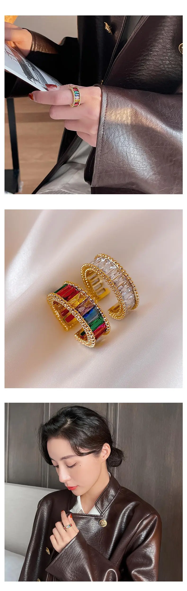 2025 neue Luxus Zirkon Gold Farbe Offene Ringe Koreanische Mode Schmuck Party Hohe Gefühl Zubehör Für frauen Exquisite Geschenke – Detail 2