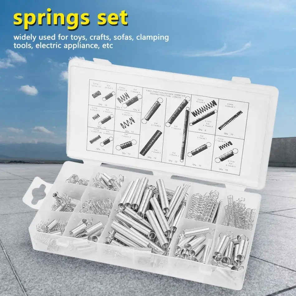 Description Picture 2 of item200pc Carbon Steel Compression Extension Springs Set w/ Box - 20 Sizes Assortment Kit Discount