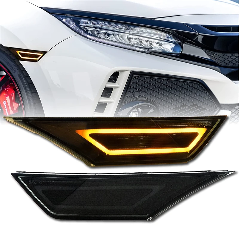 2 Pz 10Th Gen Side Marker - 911 Carrera Style Led Light Bar Fumo Paraurti Anteriore Luce Per Honda Civic Sedan 2016-2021 Hatchback