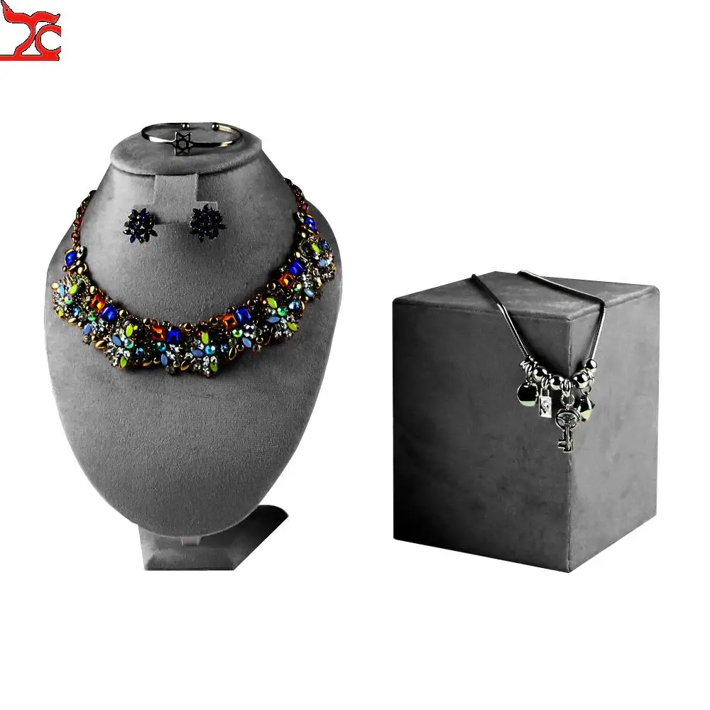 

Senior Gray Velvet Shop Portrait Neck Jewelry Display Rack Pendant Ring Tray Counter Retail Display Cabinet Organizer