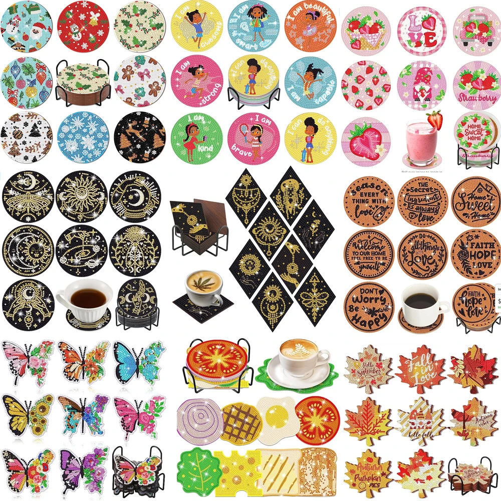 

8Pcs DIY Diamond Painting Butterfly Coaster Ornament Non-slip Starfish Sunflower Drink Cup Cushion Diamond Embroidery Kit Decor