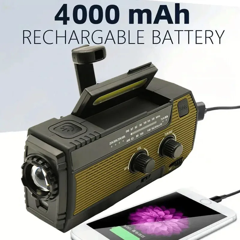 Radio Di Emergenza Portatile 4000Mah Solare Manovella Cellulare Caricatore Radio Am/Fm/Noaa Led Torcia Esterna Luce Interna Notte