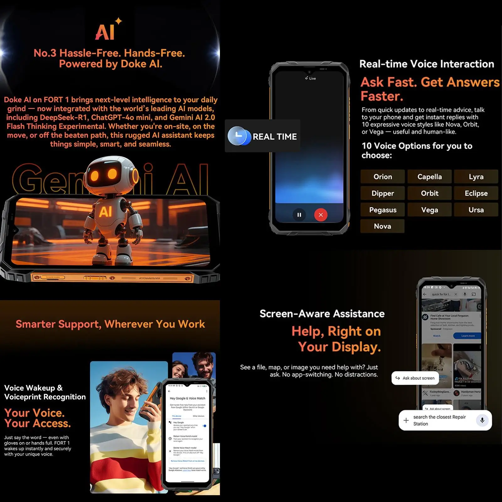 Blackview FORT 1 Rugged Phone 4GB+128GB / 6GB+256GB 6.56'' HD+ 90Hz Display Android 15 10000mAh 4G NFC Smartphone