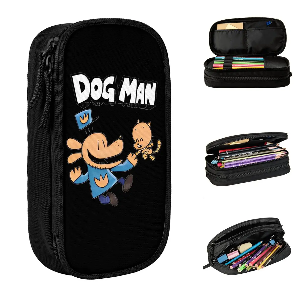 Dog Man And Petey Cat Pencil Case Lovely Anime Cartoon Pen Bag Kids Big Capacity Students School Cosmetic Pencilcases