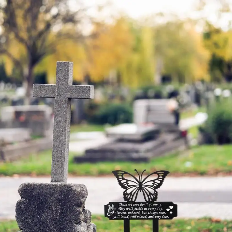 Sympathy Memorial Stake Marker Outdoor Patio Black Garden Butterfly Decoration Gift Cemetery Memorial Plaque Butterfly Grave