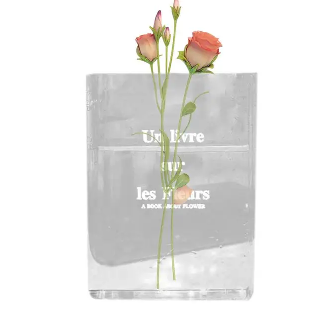 Clear Book Váza, Flower Váza Virágokhoz, Aranyos Könyvespolc Dekoráció A Virágrendezéshez