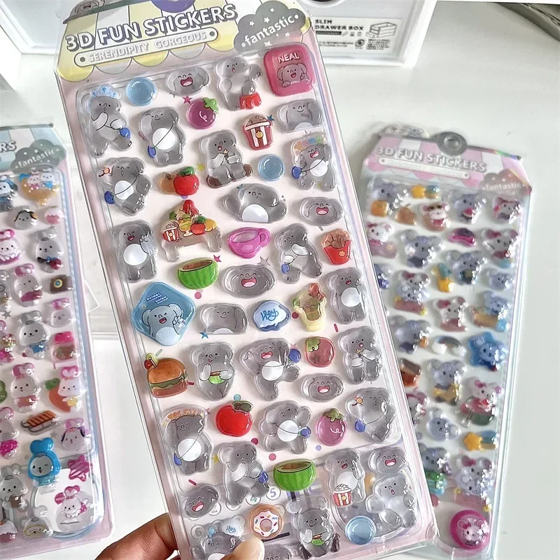 1pc Kawaii 3D Relief Crystal Stickers Cartoon Animal Phone Case Decoration Scrapbooking Material Panda Rabbit DIY Stickers
