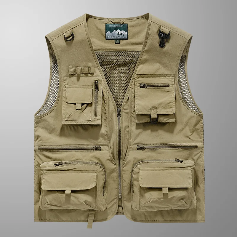 

New Multi Pocket Mesh Vest Men's Tank Top Thin Fishing Photography Breathable Middle and Youth Pockets Outerwear Coats