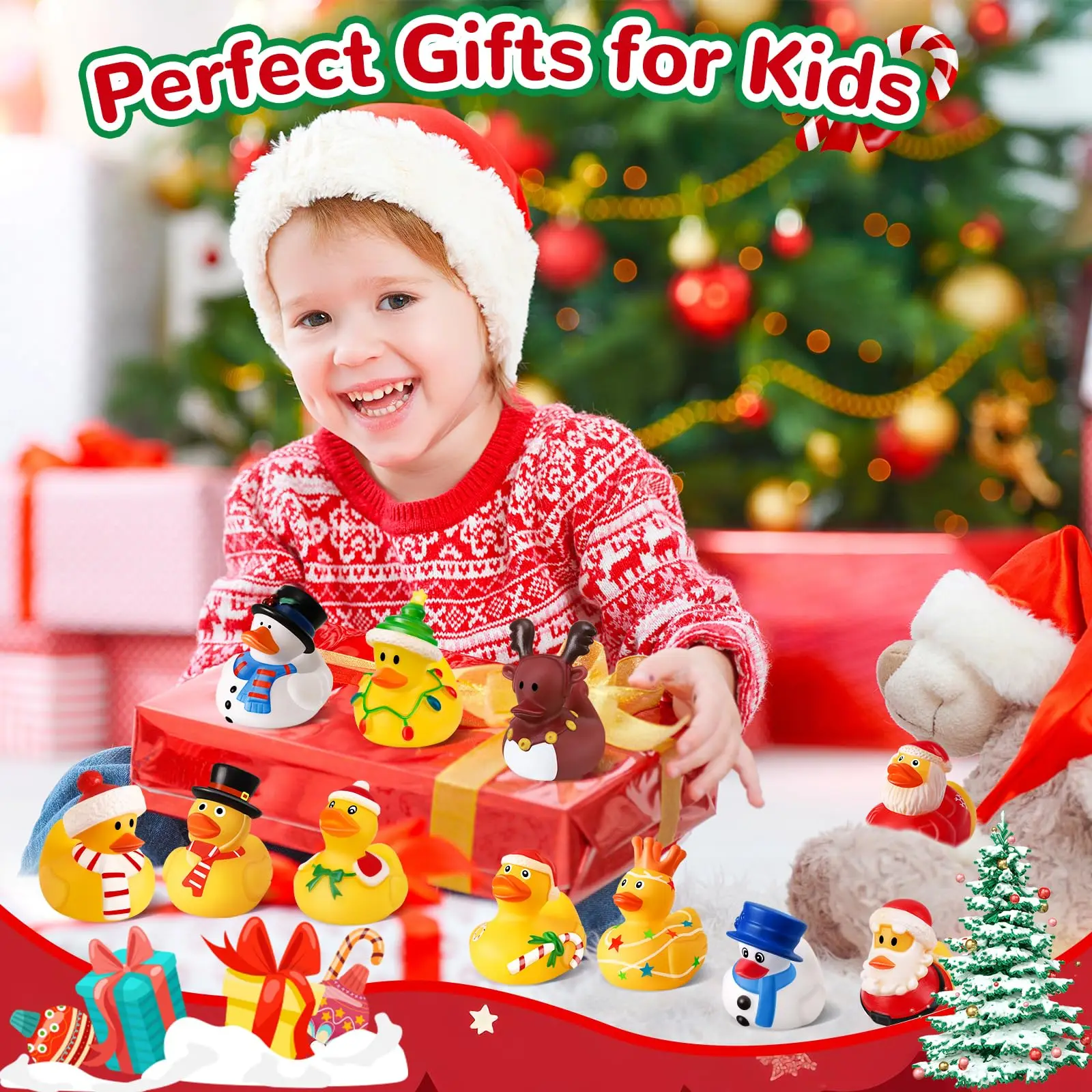 24 Pack Christmas Rubber Ducks in Bulk with Bag, Christmas Jeep Ducks for Ducking, Christmas Goodie Bag Stuffers, Baby Birthday 4