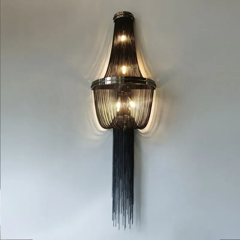 

NEW Long Aluminum Chain Sconce For Aisle LOFT Mirror Bedroom TV Wall Lamp LED Lighting Gold Silver Italian Vanity Decoration
