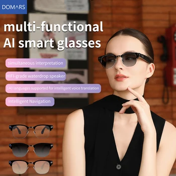Occhiali Intelligenti Domars AI con Navigazione in Tempo Reale, Traduzioni in 140 Lingue, Sistema Hi-Fi Impermeabile e Assistente Vocale