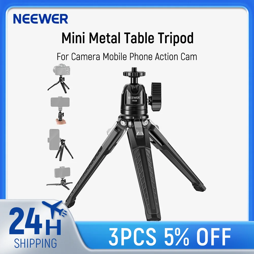 NEEWER 금속 탁상 미니 삼각대, 360 ° 볼 헤드, 지지대 수직 촬영 및 핸드 그립, 휴대용 여행용 삼각대 스탠드