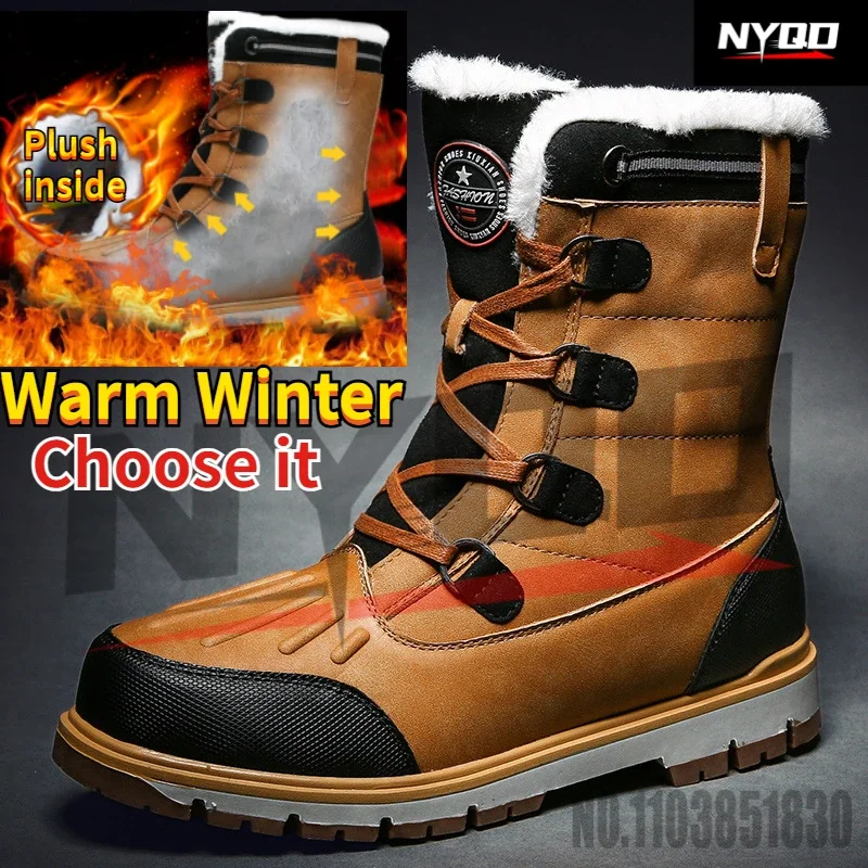 Winter oversized warm snow boots men fur integrated high top cotton shoes waterproof Khmer Shoe Male botas moto мотоцикл Сапоги