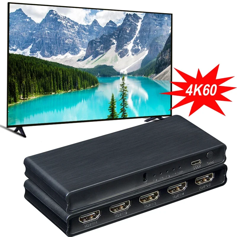 

4K 60HZ HDMI Switch 4x1 HDMI 2.0 Switcher Video Converter 4 In 1 Out 4K 30hz 1080p HDR 3D for PS3 PS4 XBOX DVD PC To TV Monitor