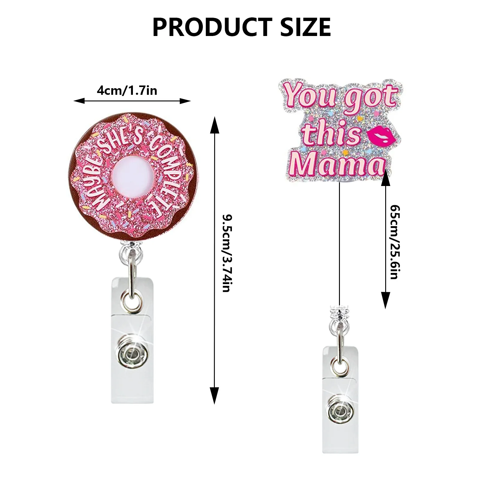 Acrylic Glitter Baby Uterus Donut Retractable Badge Reel Rotating Crocodile Clip ID Badge Holder for Doctor Nurse 2
