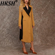 Womens patchwork long coat notched collar