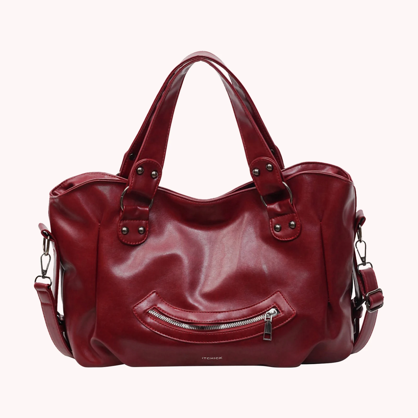 Retro Motorcycle Underarm Purse PU Top Handle Satchel Purse Large Hobo Handbag Solid Color for Women Daily Use Special Occasion