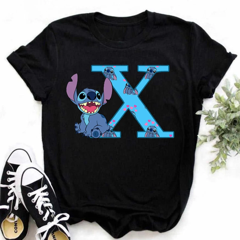Disney Lilo & Stitch A-Z English Letters Short Sleeve Women Print T Shirt Casual Female Top Tshirts Cartoon Tee T-Shirt 6