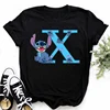 Disney Lilo & Stitch A-Z English Letters Short Sleeve Women Print T Shirt Casual Female Top Tshirts Cartoon Tee T-Shirt 6