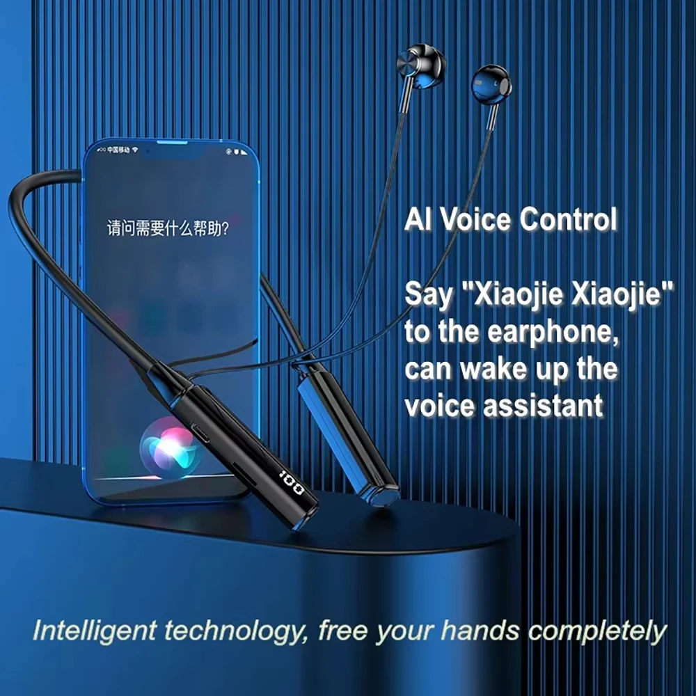 Bluetooth 5.3 Headphones Wireless Neckband Earphones HiFi Stereo Noise Reduction Headsets LED AI Assistant Waterproof Earbuds 4