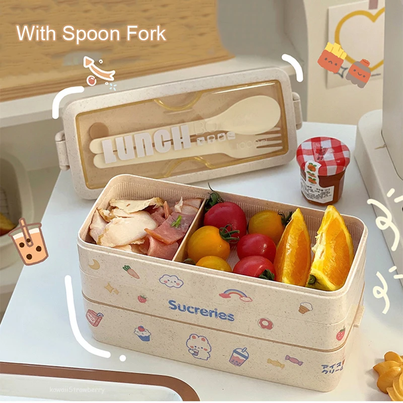 Cartoon Lunch Box For Kids School Adults Office Portable Plastic Cute Bento  Box