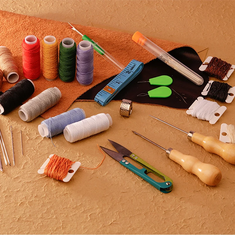 Leather Sewing Kit Leather Tool Leather Sewing Awl Set Leathercraft Tools Leather Tools Leather Sewing Tool Set KRABALL 59 Pcs Leather Sewing Kit Repair Stitching Tool Set with Sewing Thread Curved Needles Awl Bobbin Thimble Scissor