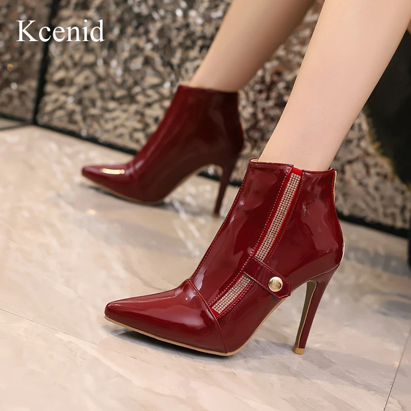 

Kcenid Women's Shoes Spring 2024 Ankle Boots For Women High Heels Pointed Toe Patent Leather Modern Boots Ladies Party Shoes