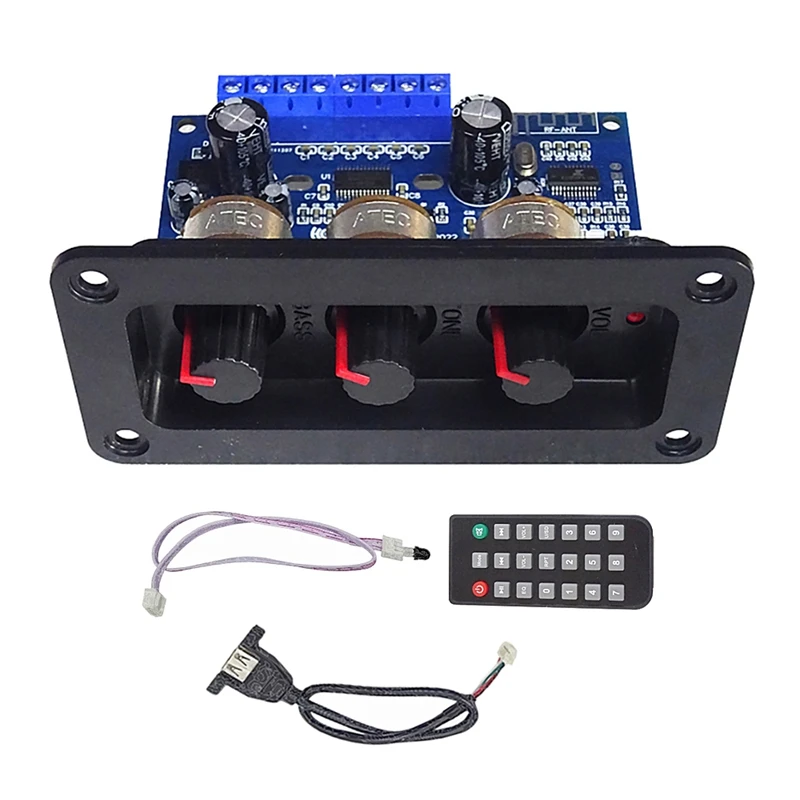 

Плата цифрового усилителя, Bluetooth, сабвуфер, Плата усилителя класса D + USB-кабель + пульт дистанционного управления, 1 комплект