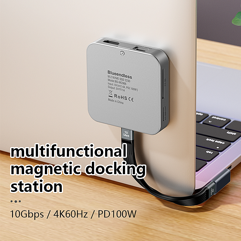 Blueendless Multifunctional 8 In 1 M.2 NVME SSD Docking Station USB3.1 10Gbps 100W PD 4K60HZ HDTV Magnetic M.2 SSD Enclosure