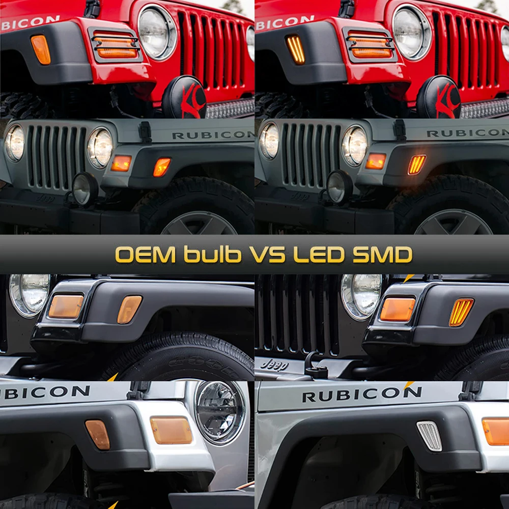 2X Full Amber LED Front Bumper Side Marker Lights Turn Signal Blinker Lamp For Jeep Wrangler TJ Car Accessories 1997-2006 Canbus