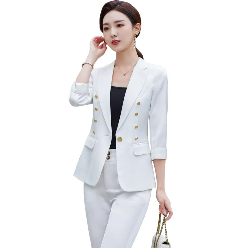 High Quality Fabric Women Formal Professional Business Suits with Pants and Jackets Coat 2023 Spring OL Styles Blazers Pantsuits