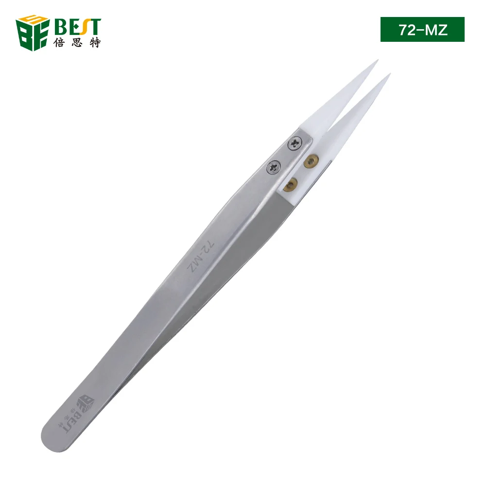 

72-MZ 1pc Anti-acid Ceramic Tipped Stainless Steel Tweezer Fine Pointed Tips with Heat Resistance 128x10mm