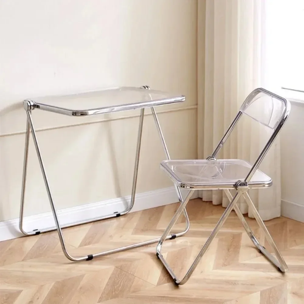 Folding Chair and Table Household Acrylic Transparent Dining Chair Backrest Modern Minimalism Portable Foldable Furniture