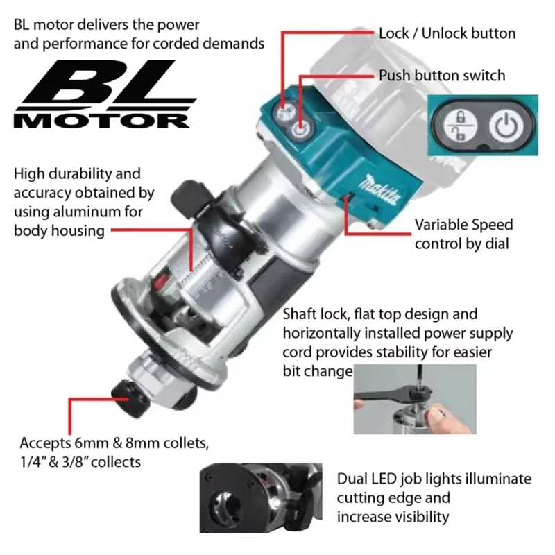 Makita DRT50 Original Cordless Trimmer Rechargeable Trimming Machine Brushless Slotting Tool Milling Woodwork Engraving Machine 2