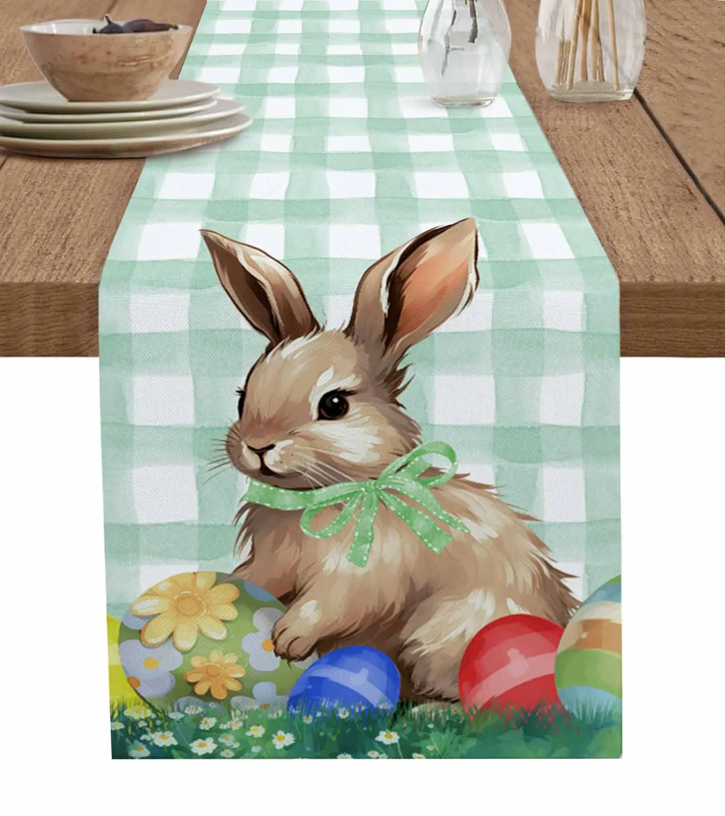 

Easter Watercolor Eggs Brown Rabbit Table Runner Party Dining Table Cover Cloth Placemat Napkin Home Kitchen Decor