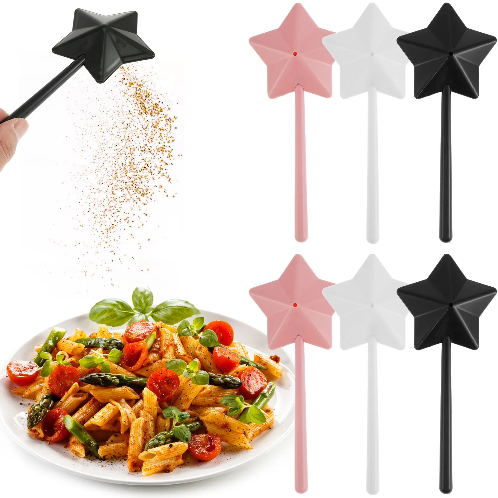 Salt Shaker Seasoning Pepper Container Refillable Magical Star Wand for Kitchen Dining BBQ Tool Spice Seasoning Dispenser 6/3pc