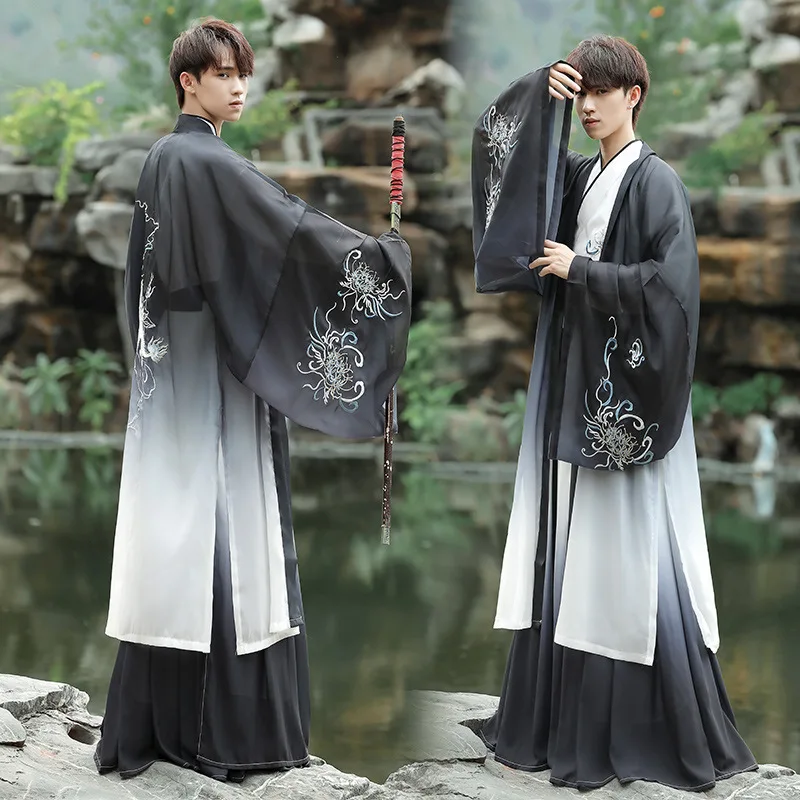 Chinese Hanfu Men Ancient Traditional Embroidery Hanfu Folk Dress Han Dynasty Oriental Clothing Halloween Cosplay Costumes