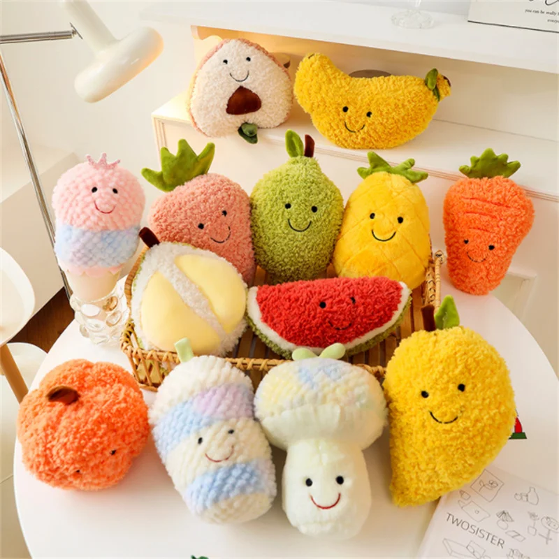 Cartoon Soft Cute Pear Peach Banana Strawberry Plush Toys Cute Food Stuffed Pillow Doll For Girls Kids Birthday Gifts Home Decor