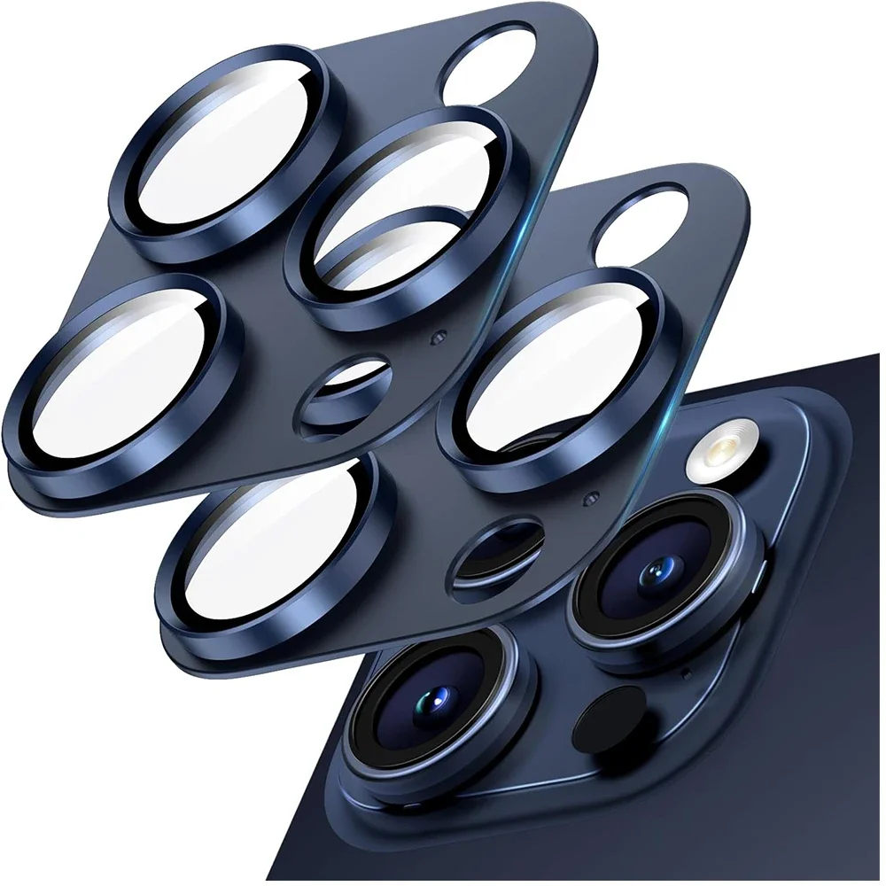 Blue Titanium Tempered Glass Camera Lens Protector Cover