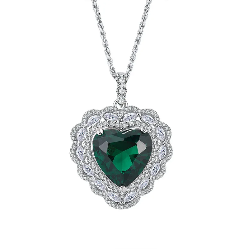

New fashion trend S925 silver inlaid 5A zircon ladies personality color treasure full diamond inlaid pendant heart shape