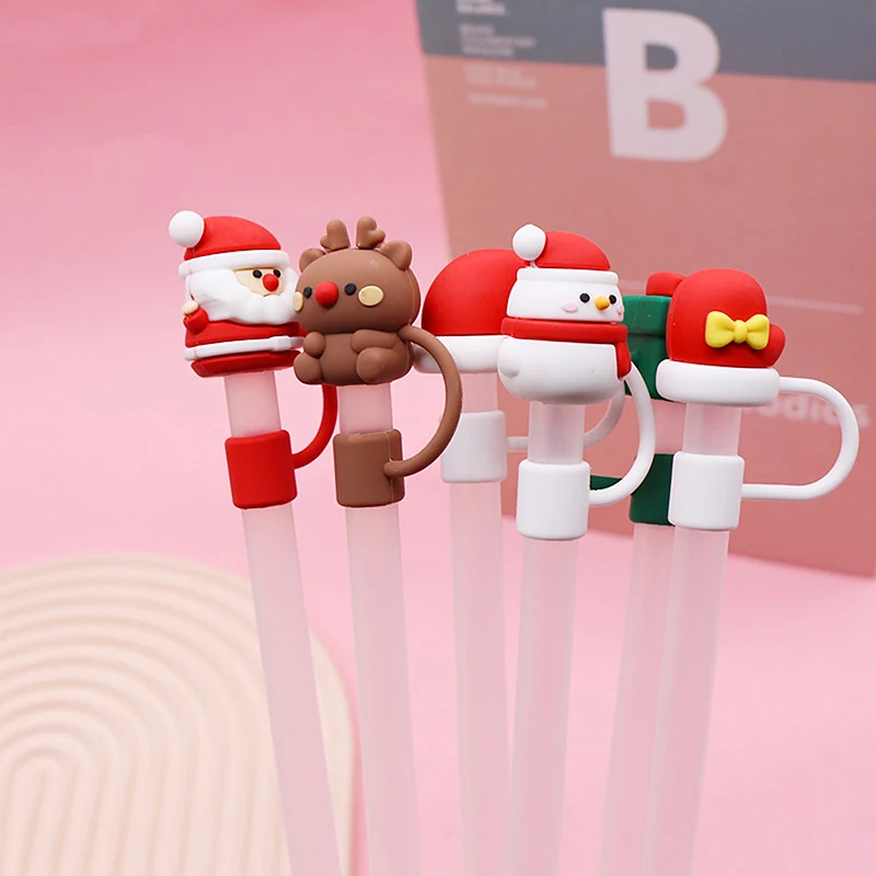 

1PC Suitable for 8/10mm straw Christmas New Year Theme Cute Straw Dust Cap Dust Plug Detachable Doll Cute Stra
