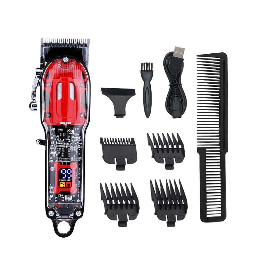 

Transparent Electric Trimmer Men Beard Trimming Professional Clippers LCD Digital USB Rechargeable Machine Hair Cutting Clippers