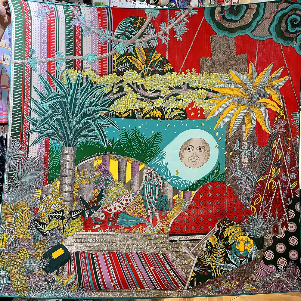 

France Winter 130cm silk Cashmere Sun Plant Jungle Garden Women Travel Outdoor Warm Scarf Gift Shawl Scarf Large Square Scarf