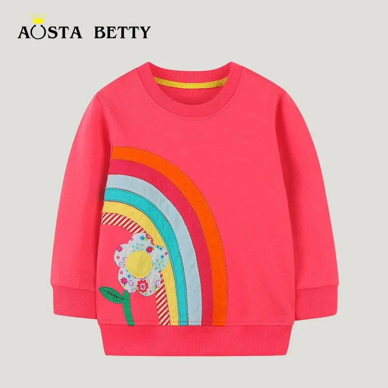 

Autumn New Girls Hoodie Europe and The United States Wind Children Rainbow Flowers Embroidered Round Neck Jumper